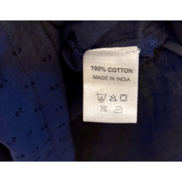 Fitzroy & Willa XS Dress Navy Blue Eyelet Puff Sleeve Preppy Classy Minimal Corp - Picture 11 of 11